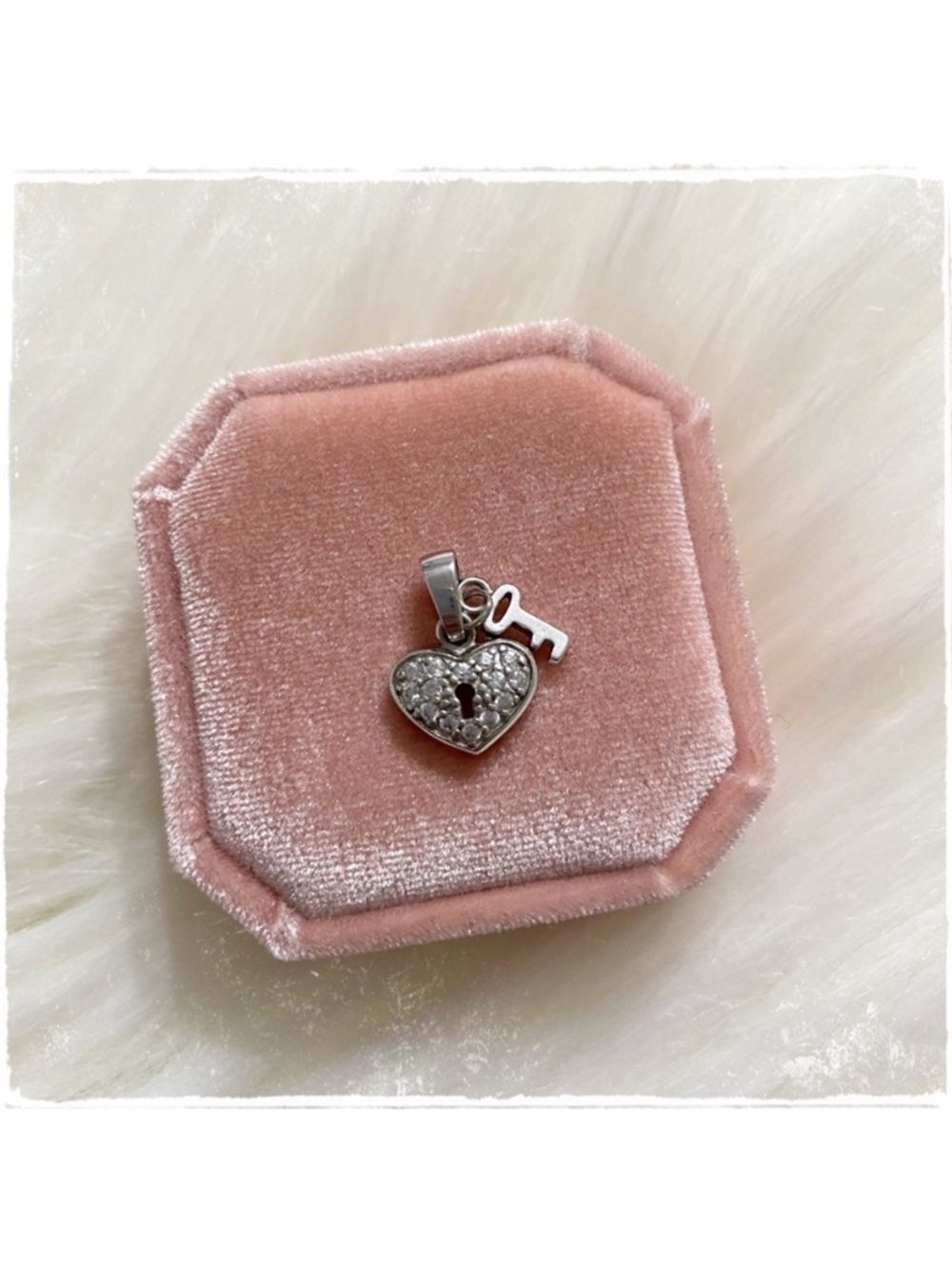 Sterling Silver Heart Lock & Key Pave Necklace Pendant